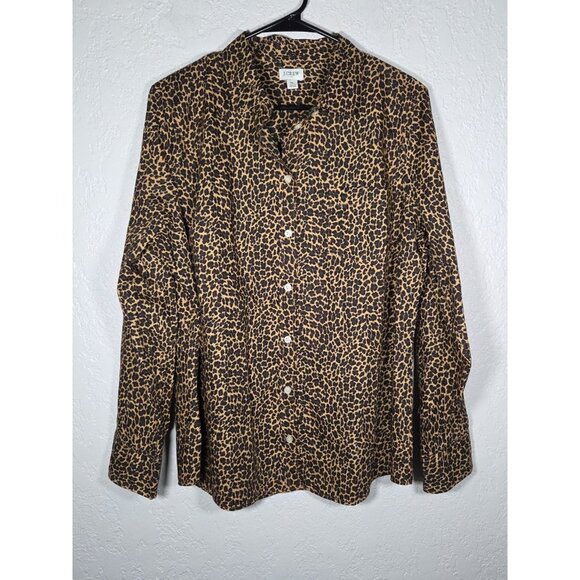 J. Crew Button Down Shirt Womens XL Top Leopard Print Work Office Corporate - Picture 1 of 5